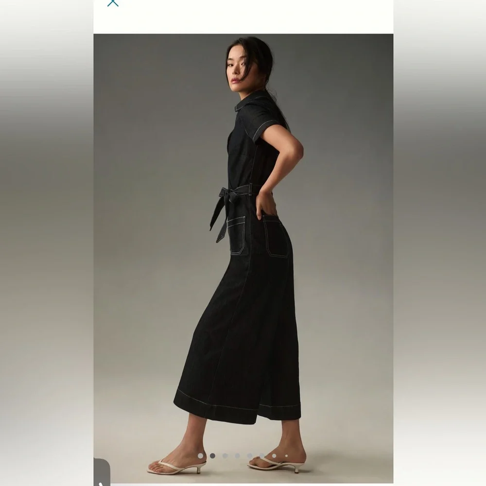 Maeve Black Wide-Leg Wrap Jumpsuit with Contrast Stitching